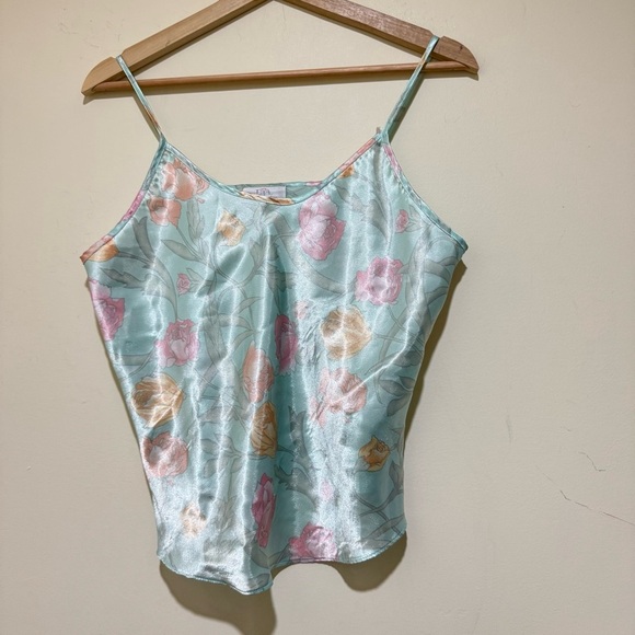 Women’s Vintage Silk Satin Floral Print Tulip Slip Tank Top Pjs Top No Size Tag - Picture 4 of 16